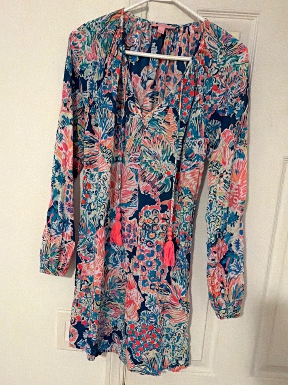 Lilly Pulitzer Navy Floral Tassel Long-Sleeve Dress